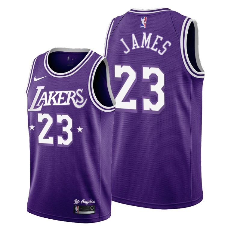 Men's Los Angeles Lakers LeBron James #23 NBA 60s 2021-22 Throwback City Edition Purple Basketball Jersey FQO0283FK